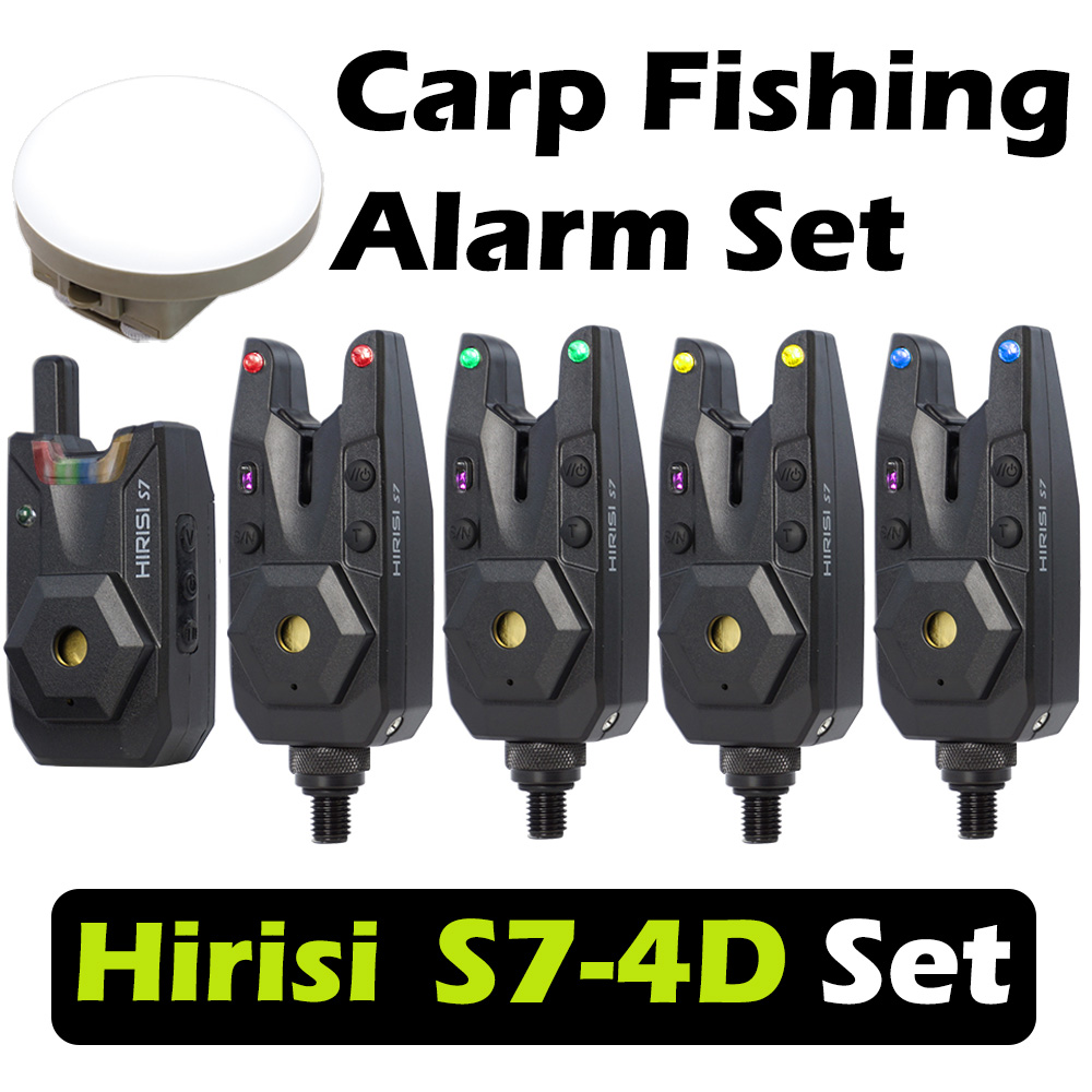 Bite Alarm - Hirisi S7-4D ワイヤレス鯉釣りバイトアラームセット防水バイトインジケーター屋外キャンプナイトライト釣りアクセサリー付き